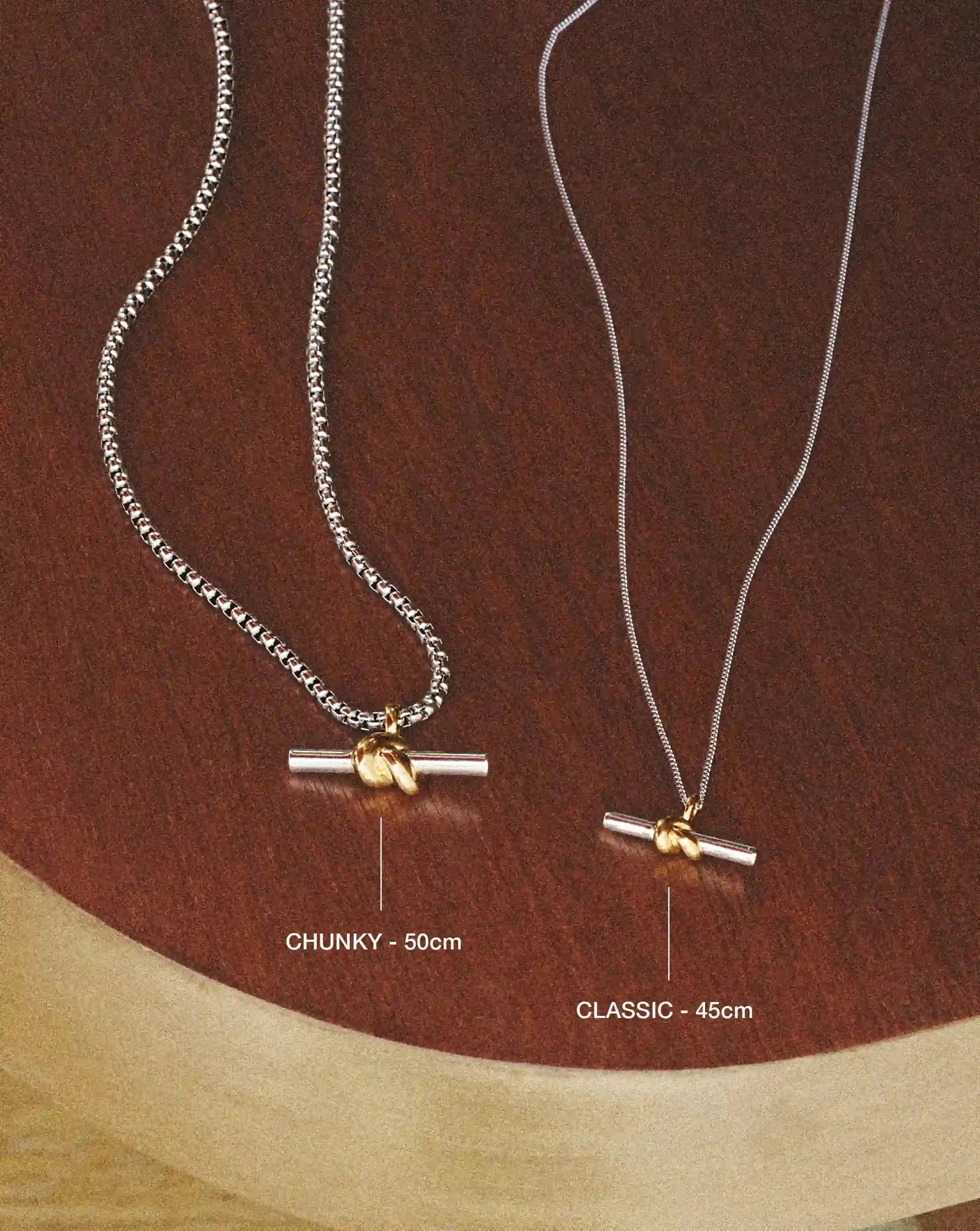 Lucy Williams Chunky Knot T-Bar Necklace worn by a customer
