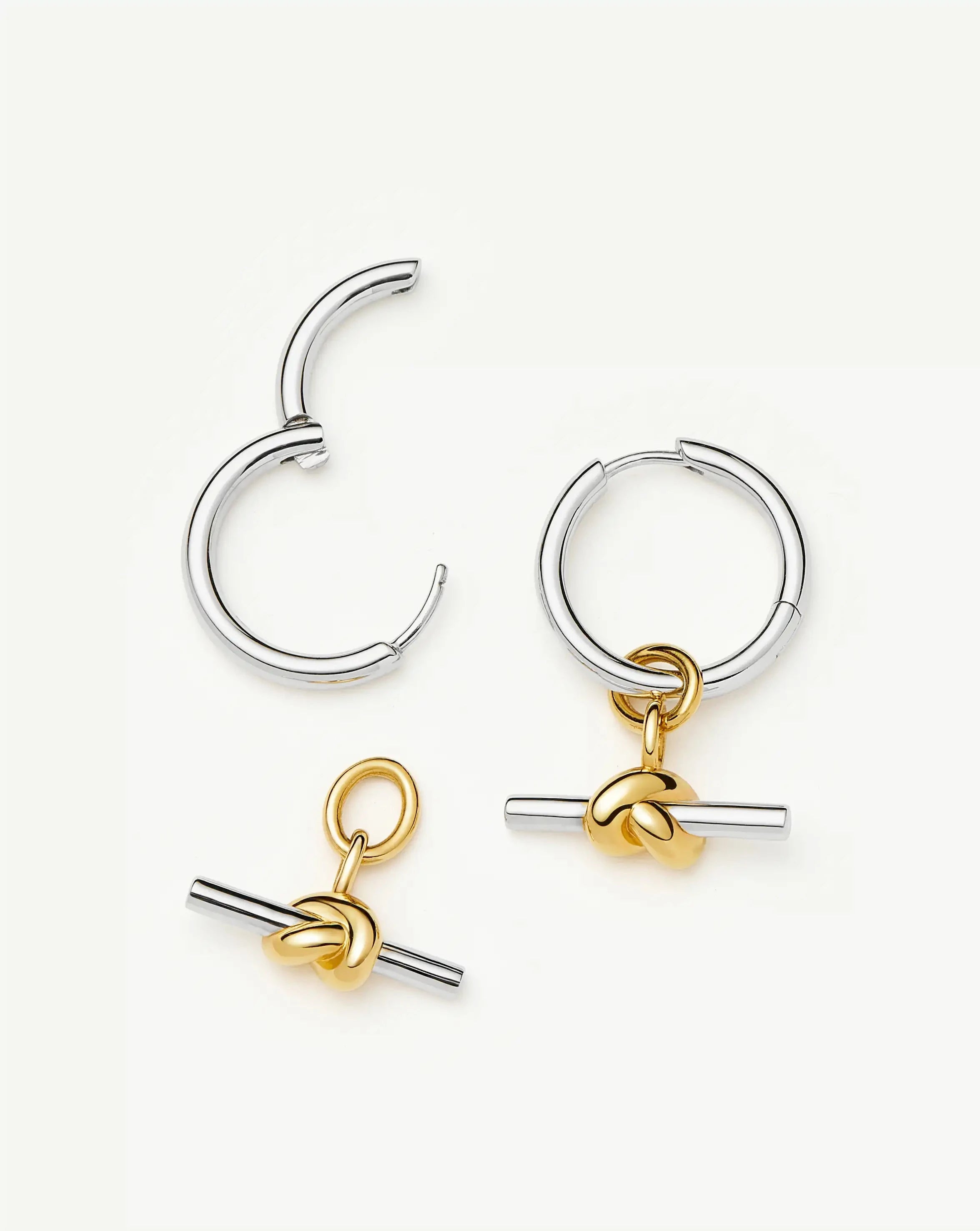 Lucy Williams Knot T-Bar Charm Hoop Earrings worn by a customer